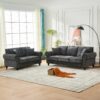 3 And 2 Seater Sofa With Rolled Arms, Tufted Upholstered Couch - Gray - Image 2