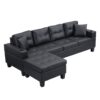 Modern Sectional Sofa Set With L Shape Chaise Lounge, Cup Holder, 4 Seat - Black - Image 8