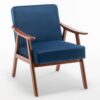 Accent Chair, Classic Mid Century Modern For Extra Seating - Dark Blue - Image 3