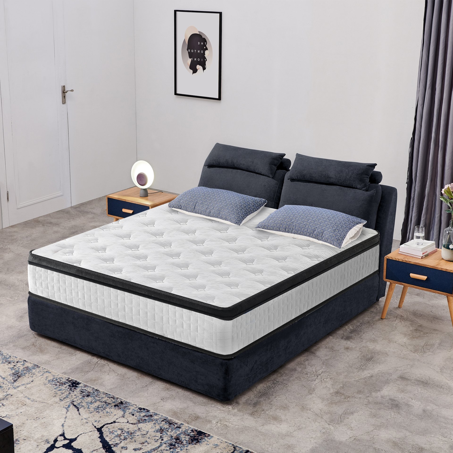 12" Full Size Hybrid Mattress With 7 Zoned Individual Pocket Spring Memory Foam Breathable Knitted Cover - White / Black - Image 7