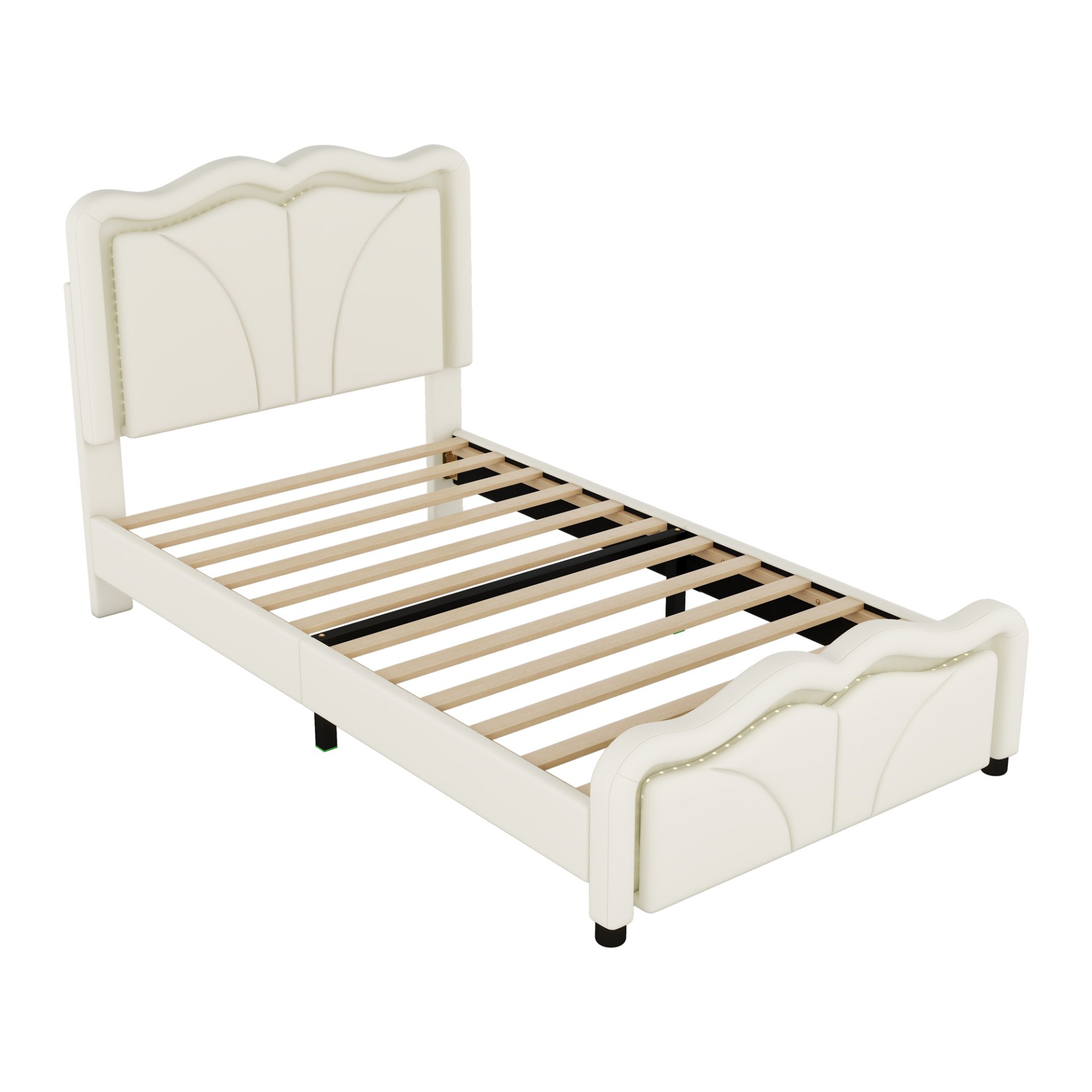 Twin Size Upholstered Platform Bed With Curved Adjustable Headboard And LED Lights - White - Image 8