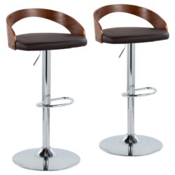 Grotto - Mid-Century Modern Adjustable Height Barstool With Swivel With Oval Footrest (Set of 2) - Chrome / Walnut / Brown