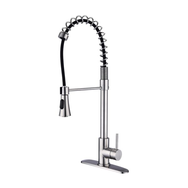 Modern Single Handle Spring High Arc Kitchen Faucet With Water Filter System, Stainless Steel - Brushed Nickel