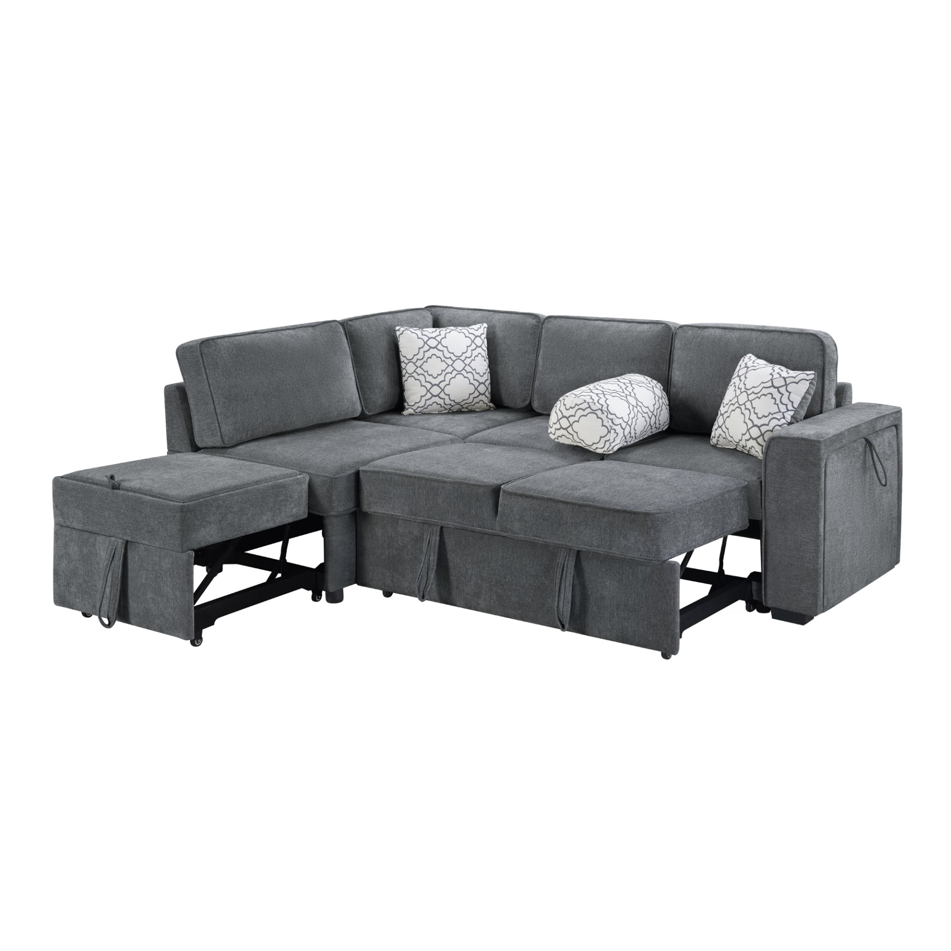 Convertible Sectional Sofa Bed Shaped Sofa With Dual Pull Out Sleepers, Flip Top Table, USB Ports, Cup Holder & Storage - Dark Gray - Image 8