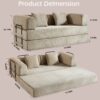 Convertible Sleeper Sofa Bed With Cylindrical Pillow, Floor Sofa Lounge Couch For Living Room - Beige - Image 3