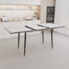 Modern Extendable Dining Table And Chair Set With Top And Metal Base, Table And Chairs For 2 - 6 People - Beige / White - Image 7