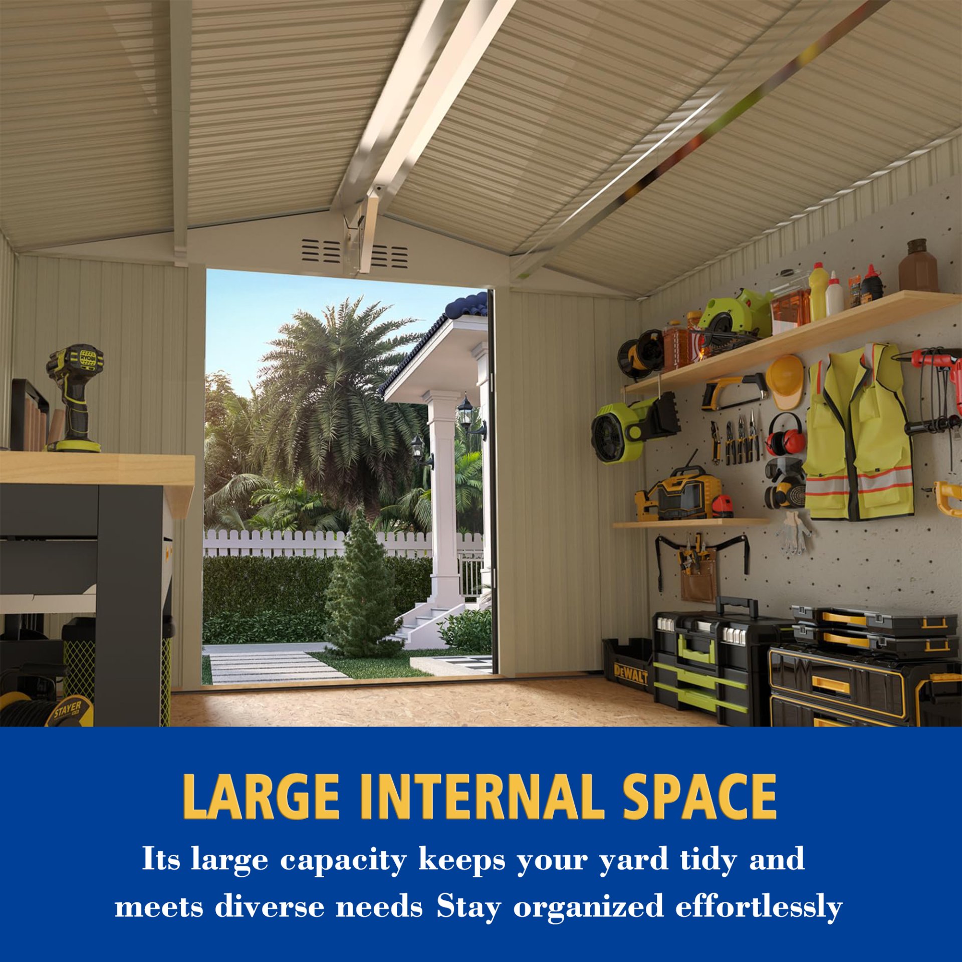 Large Metal Outdoor Storage Shed With Lockable Door, Air Vent, And Clear Window For Garden Tools And Bicycles - Gray - Image 9