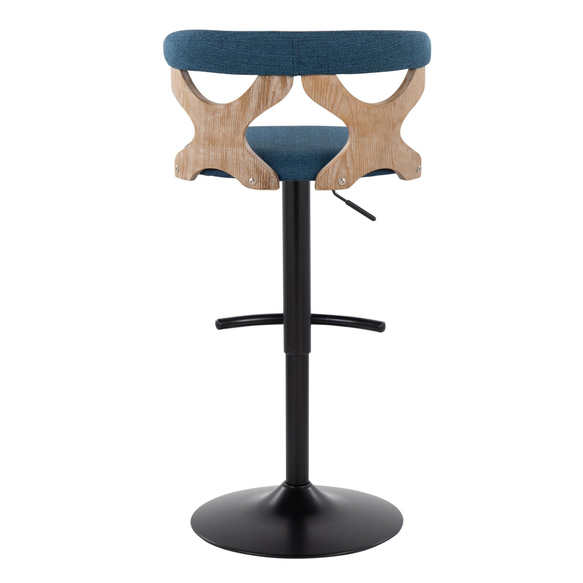 Gardenia - Contemporary Adjustable Barstool With Swivel And Rounded T Footrest (Set of 2) - Black / Blue - Image 5