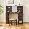 Modern Elegance Makeup Vanity Desk With Adjustable Lighted Mirror Storage Shelves Drawer And Cabinet - Walnut - Image 2