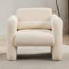 Modern Accent Chair Lambskin Sherpa Fabric Upholstered Comfy Reading Armchair With Pillow - Cream - Image 5