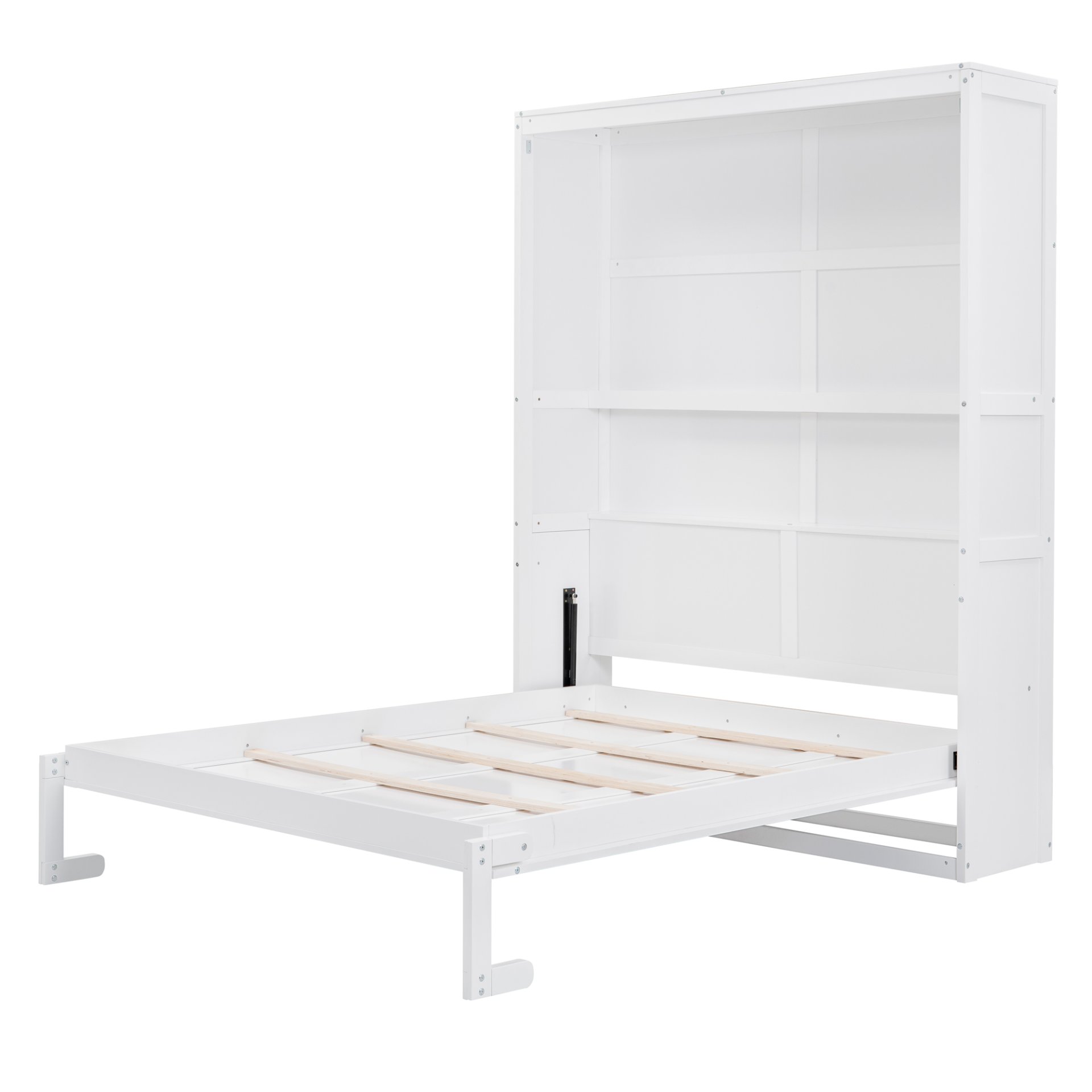 Queen Size Murphy Wall Bed With Shelves, Space Saving - White - Image 7