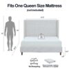Harper - Queen Size Tall Headboard Upholstered Bed 54" High - Cream White - Image 3