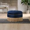 Yolanda - Round Upholstered Accent Ottoman - Navy Blue / Gold - Image 8