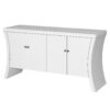 Refined Industrial 4 Door Credenza With Wooden Arc Legs & Bronze Clasps, Advanced Storage Design - White - Image 7