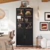 Modern Style Tall Steel Display Cabinet With Double Glass Doors, LED Lights, 3 Sided Glass For Collectibles - Black - Image 4