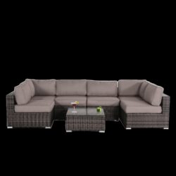 Outdoor Conversation Set For 4 With Cushions, Weather Resistant Wicker, Glass Table - Brown