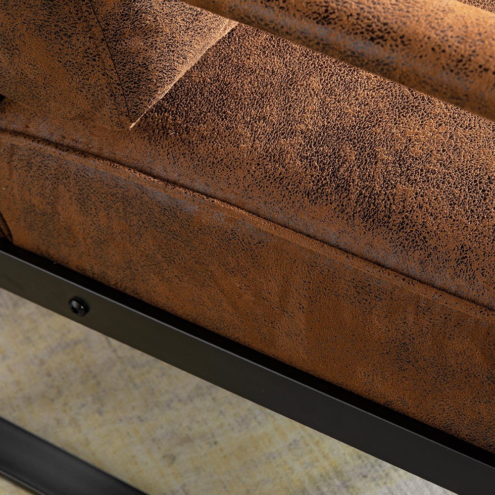 Classic Mid Century Modern Accent Chair With Durable Square Metal Frame, Armchair For Living Room, Bedroom, Home Office Spotted Microfiber Upholstery - Light Brown - Image 2