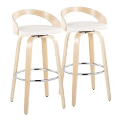 Grotto - Contemporary Fixed Height Barstool With Swivel With Round Footrest (Set of 2) - Natural / White