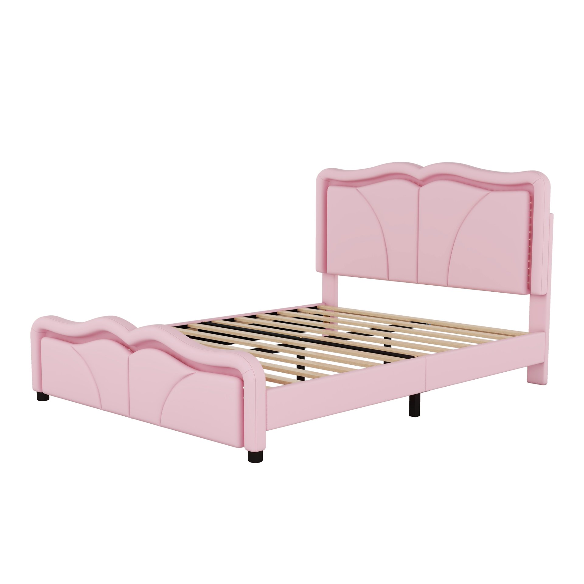 Full Size Upholstered Platform Bed With Curve Shaped And Height Adjustable Headboard, LED Light Strips - Pink - Image 7
