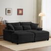 Double Chaise Lounge Set With Reversible Ottoman Soft Corduroy Fabric, Storage Ottomans, USB Port - Black - Image 2