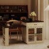 Extendable Kitchen Island With Slide Out Table And Storage Racks For 2 - 6 Person, Power Outlet, Bar, Prep Station - Creamy White / Walnut - Image 5