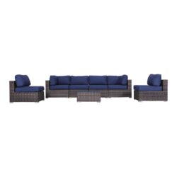 7 Piece Modular Outdoor Conversation Set With Cushions - Brown