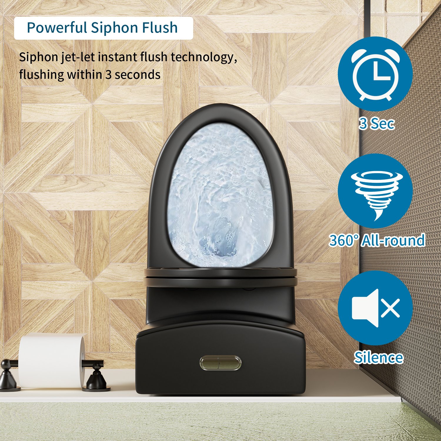 1 Piece Toilet With Tornado Flush, Dual Flush, And ADA Height Comfort Chair - Matte Black - Image 11