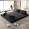 Multifunctional Convertible Sofa Bed With 2 Tumbler Backrests And 2 Pillows, Diy Modern Upholstered Couch - Dark Gray - Image 12