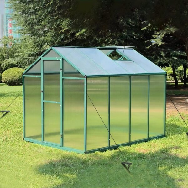 Newly Marketed Gain Height Windproof Aluminum Greenhouse 6 X 8 Ft Polycarbonate Greenhouse Raised Base And Anchor Aluminum Heavy Duty Walk - In Greenhouses For Outdoor Backyard In All Season - Green