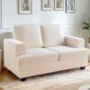 Modern Loveseat, Comfortable 2 Seater Couch With Deep Seating, Loose Back Cushions, Wide Arms - Ivory - Image 5