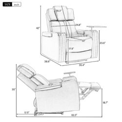 Power Recliner Theater Chair With Cooling Cup Holder, Bluetooth Speaker, LED Lights, USB Ports - Blue