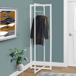 Coat Rack, Hall Tree, Free Standing, Hanging Bar, Entryway, For Contemporary & Modern - White