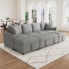 Sectional Sofa Convertible Pull Out Sofa Bed With Movable Storage Ottoman - Gray - Image 2