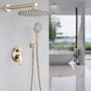 Wall Mounted Shower System With High Pressure Rain Shower Head & 5 Function Handheld - Brushed Gold - Image 2