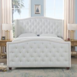 Marcella - Queen Upholstered Shelter Headboard Bed Set - Bright White