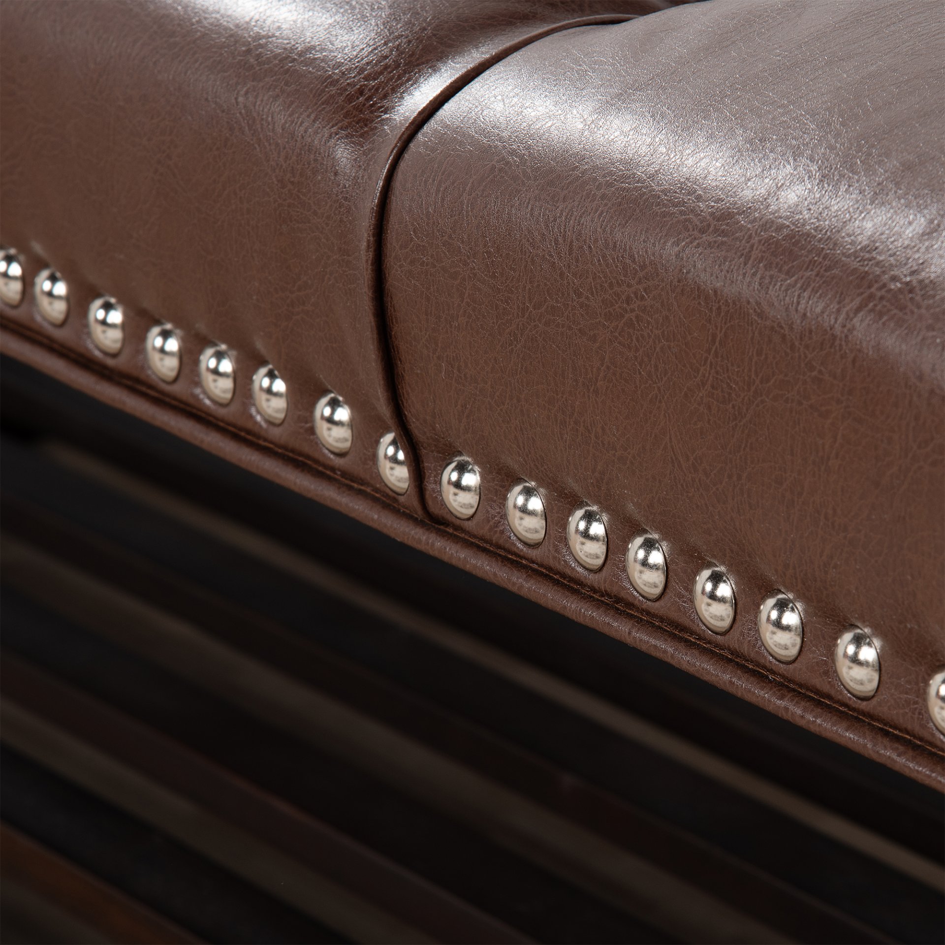 Bedroom End Of Bed Bench Tufted Upholstered End Of Bed Bench End Of Bed Entrance Shoe Bench, 60" With Nailhead Trim And Shelf Bedroom Upholstered Leather Bench Living Room Shoe Rack Footstool - Dark Brown - Image 15