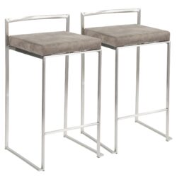 Fuji - Contemporary Stackable Counter Stool (Set of 2) - Stainless Steel / Stone