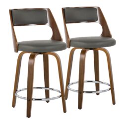 Cecina - Mid-Century Modern Fixed Height Counter Stool With Swivel And Round Footrest (Set of 2) - Walnut / Gray