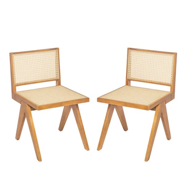 Chandigarh - Dining Room Chairs With Rattan And Solid Wood (Set of 2) - Natural