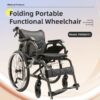 Premium Lightweight Foldable Transport Wheelchair Square Tube Design With Double Brakes Adjustable Handrail & Breathable Seat Ideal For Disabled & Post Surgery Recovery - Black / Gray - Image 4