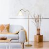 Majestic - Ring Base Curved Floor Lamp With Triangle Drum Shade - Gold / White - Image 4