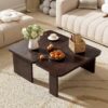 Modern Minimalist Coffee Table Set, Rectangle Coffee Table With Splicing Design, Multifunctional Combination Table For Living Room - Espresso - Image 5