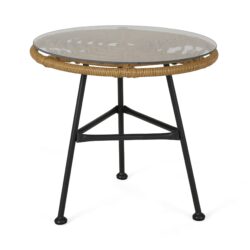 Petrichor - Outdoor Side Table With Tempered Glass And Steel Frame - Light Brown