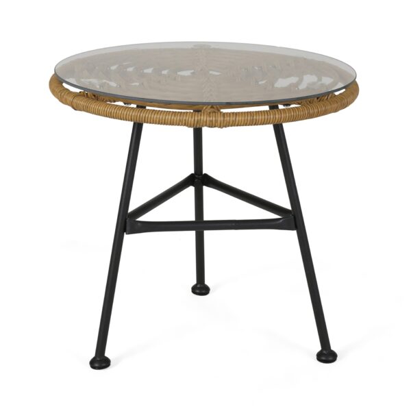 Petrichor - Outdoor Side Table With Tempered Glass And Steel Frame - Light Brown