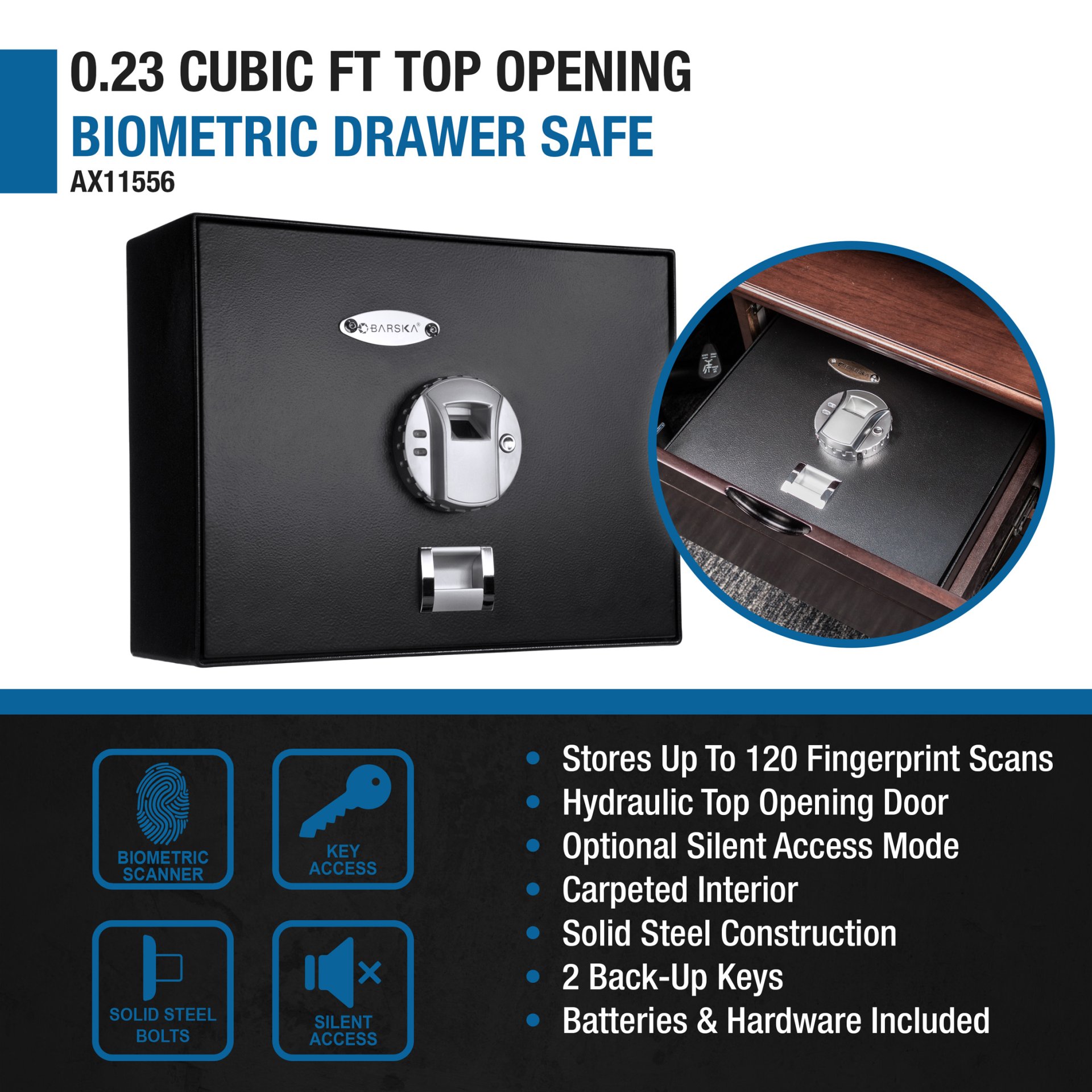 0 23 Cu Ft Top Opening Biometric Security Safe - Black - Image 10