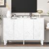 Modern TV Stand, Entertainment Center Media Console With 2 Spacious Storage Space, Solid Wood Legs And Anti-Tip Device For Living Room, Up To 43" - White - Image 4