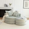 Modern Oversized Round Barrel Accent Chair With Ottoman Velvet Upholstered Lounge Armchair With 5 Pillows For Living Room Or Bedroom - Green - Image 11