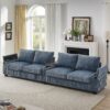 Modern 4 Seater Corduroy Sofa Couch With USB Ports, Hidden Storage, Flip Top Cup Holders - Blue - Image 3
