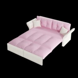 Queen Pull Out Sofa Bed, 3 In 1 Convertible Sleeper Tufted Sofa With 2 Soft Pillows - Pink