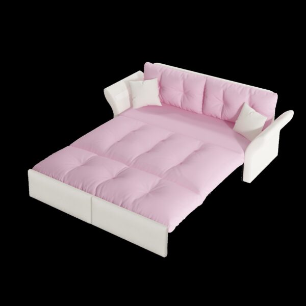 Queen Pull Out Sofa Bed, 3 In 1 Convertible Sleeper Tufted Sofa With 2 Soft Pillows - Pink
